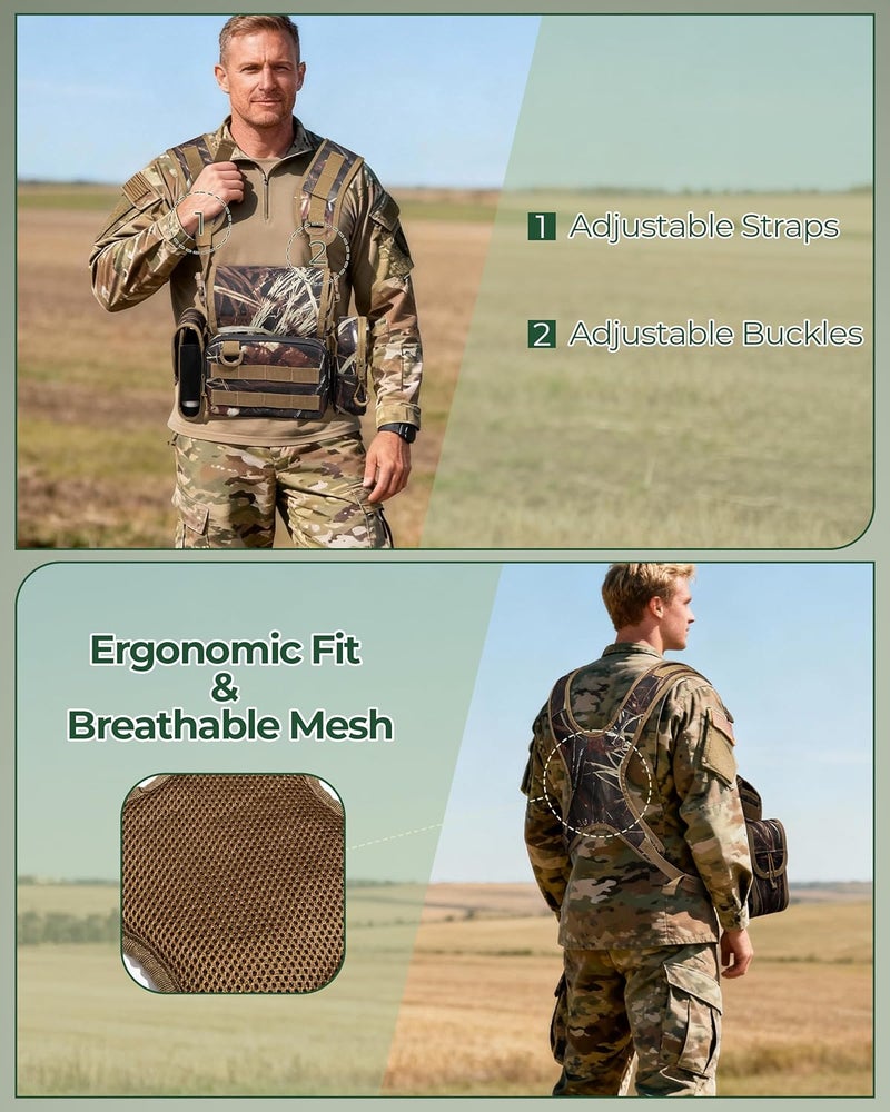 Smasrob Binocular Harness Chest Pack with Rangefinder Pouch, Magnetic Closure and Rain Cover, Bino Harness for Hunting, Hiking and Birdwatching, Camouflage - Image 4